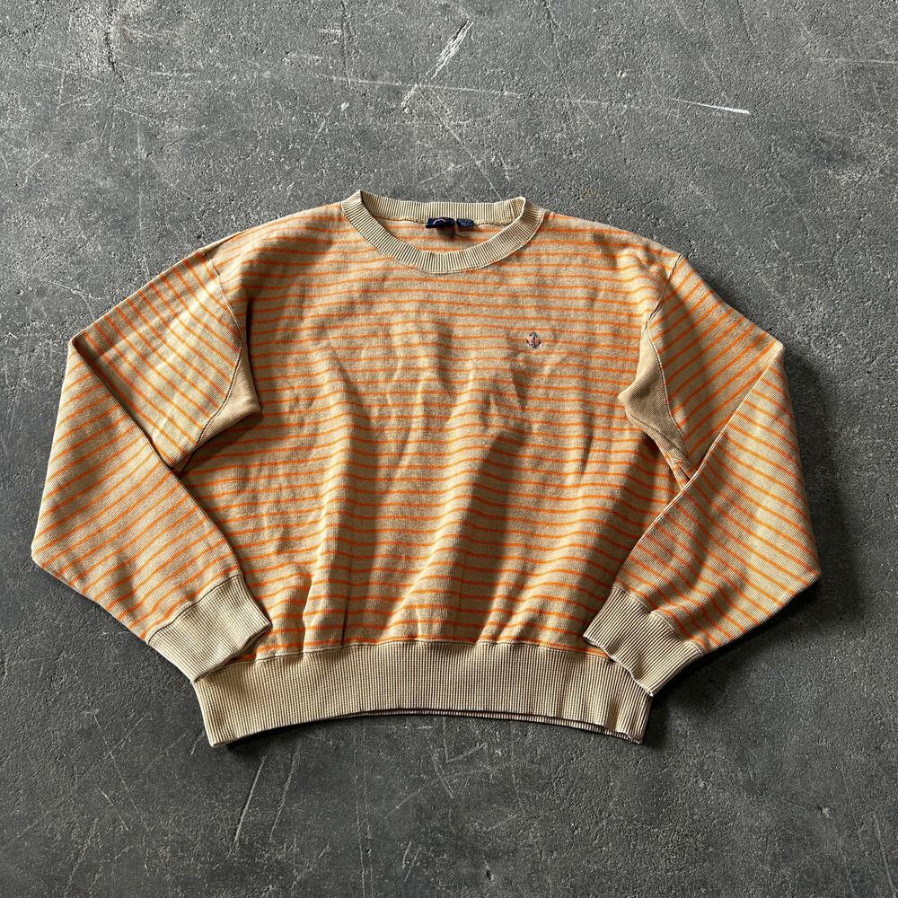 Vintage Hartog Marine Club Crewneck Sweater Size L Orange Striped Sweatshirt